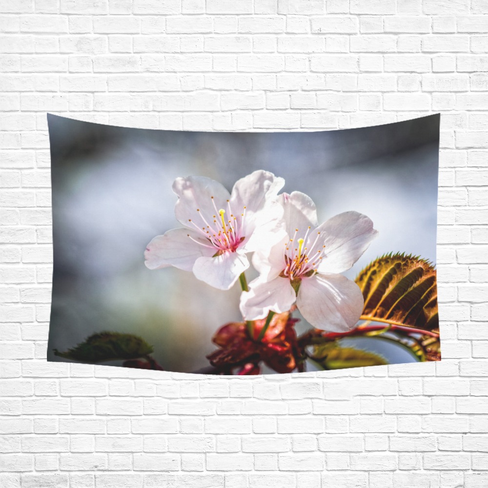 Two absolutely beautiful sakura cherry flowers. Polyester Peach Skin Wall Tapestry 90"x 60"