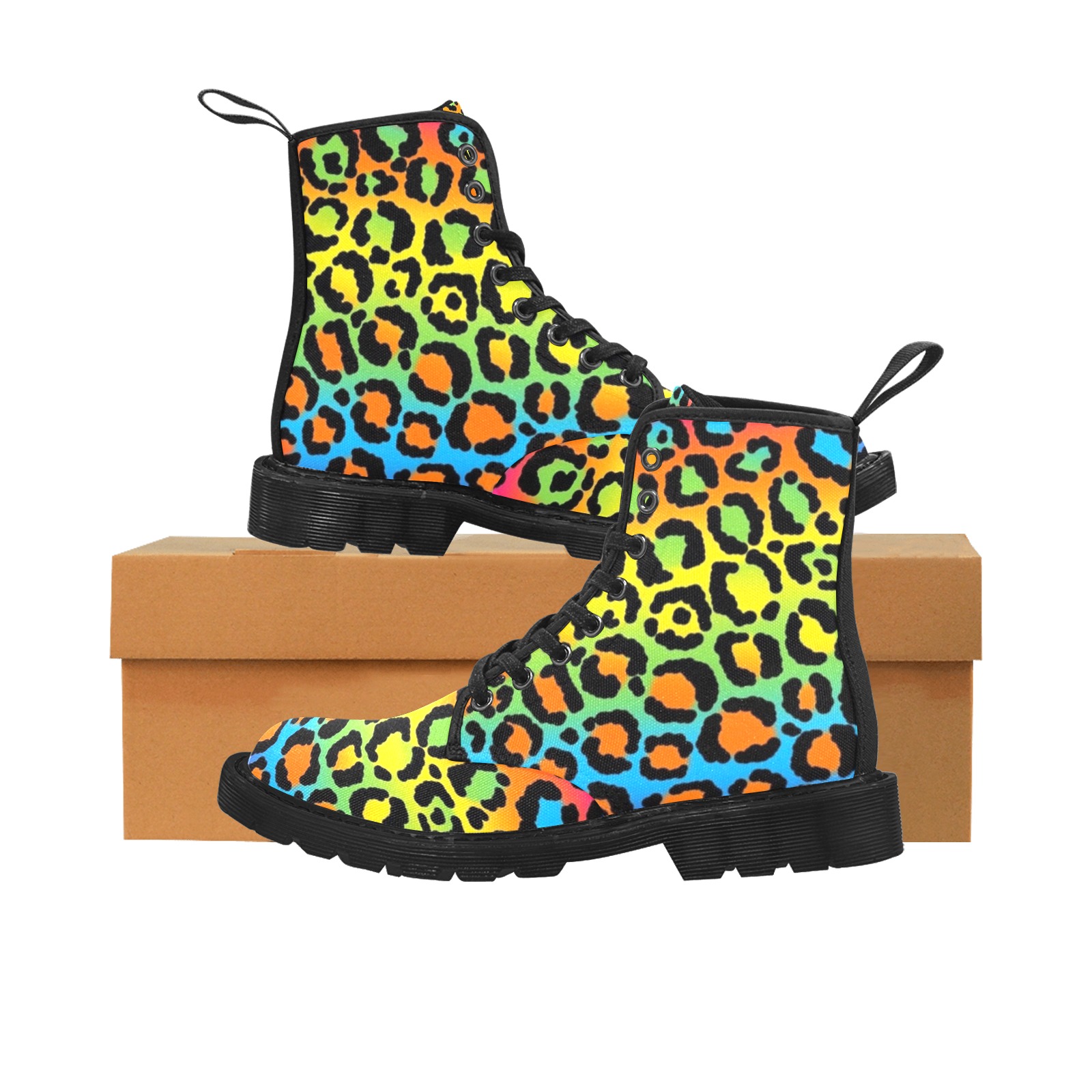 Rainbow Leopard Martin Boots for Women (Black) (Model 1203H)