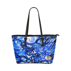 blue graffiti drawing Leather Tote Bag/Large (Model 1651)