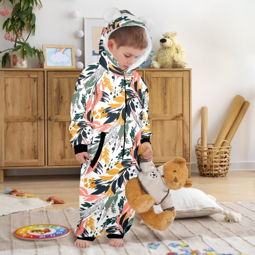 Brushstrokes of nature-8 One-Piece Zip up Hooded Pajamas for Little Kids