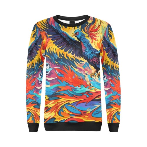 Stylish phoenix birds, fire, flames abstract art. All Over Print Crewneck Sweatshirt for Women (Model H18)