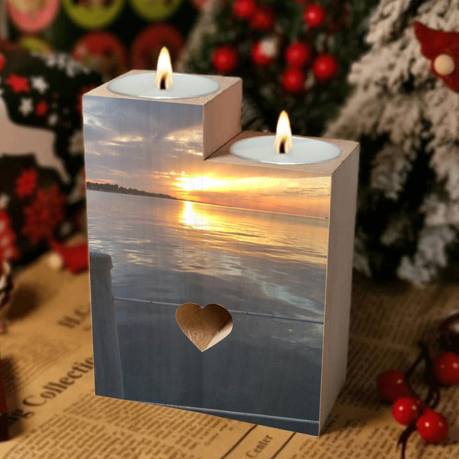 Pier Sunset Collection Wooden Candle Holder (Without Candle)