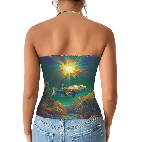 Celestial Swim Women's V-Neck Halter Top (Model T83)