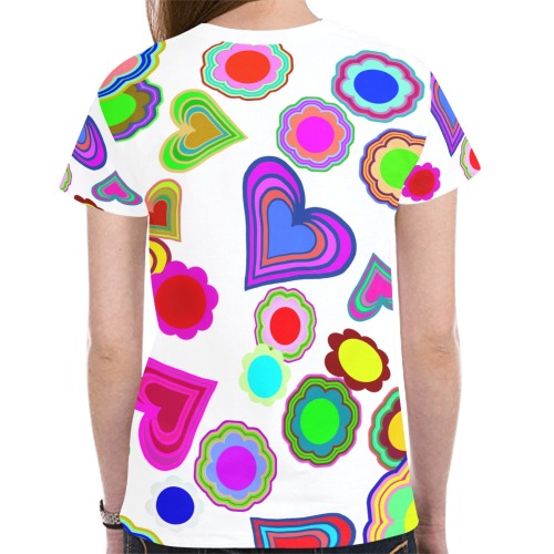 Groovy Hearts Flowers Pattern White New All Over Print T-shirt for Women (Model T45)