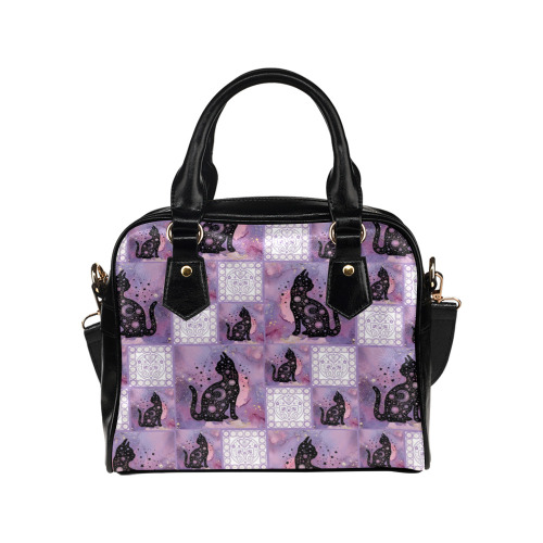 Purple Cosmic Cats Patchwork Pattern Shoulder Handbag (Model 1634)