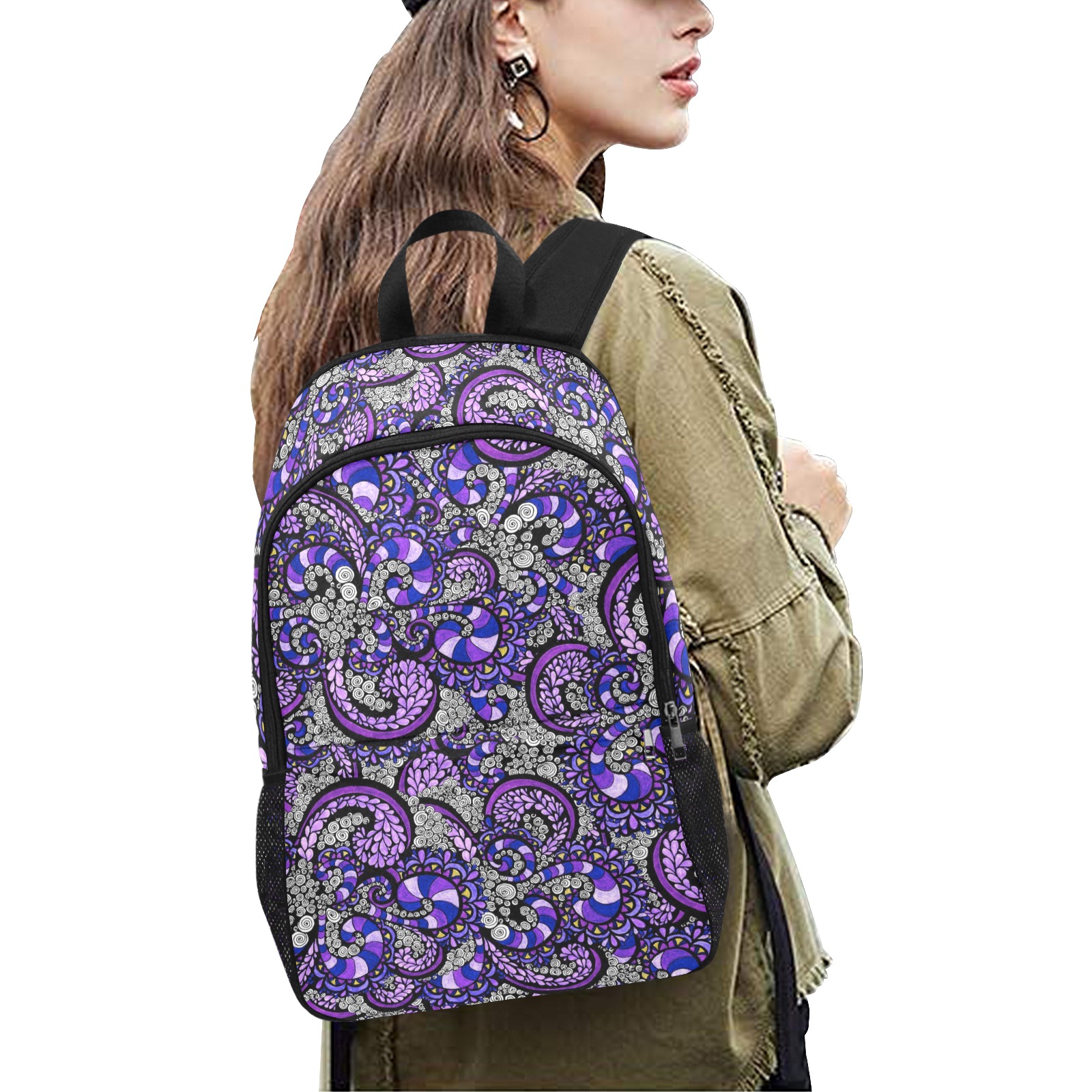 Purple Pulse Fabric Backpack with Side Mesh Pockets (Model 1659)