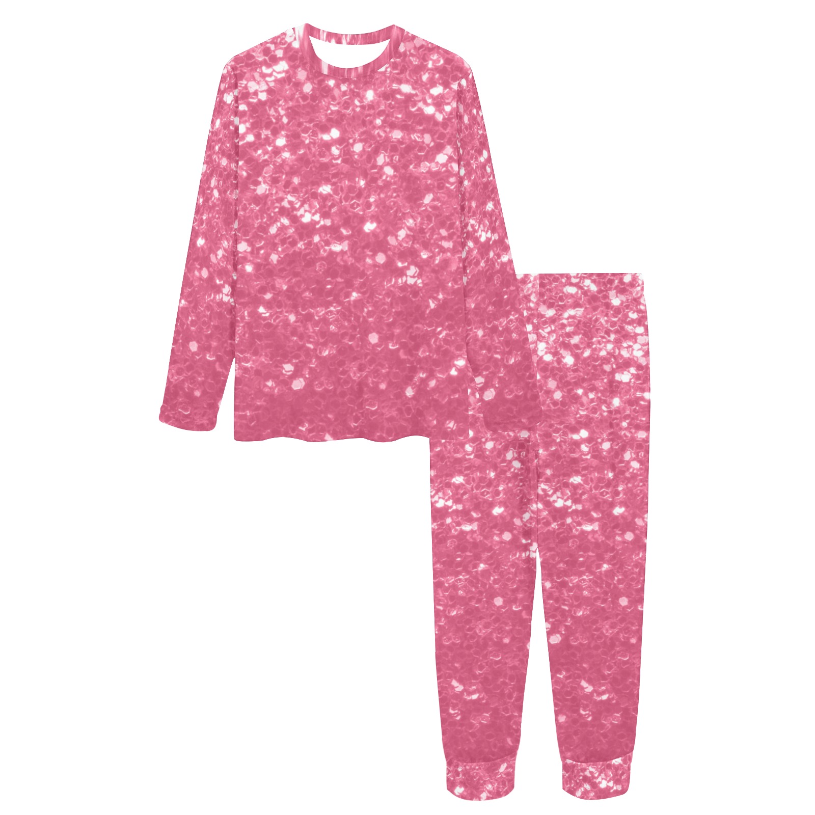 Magenta light pink red faux sparkles glitter Women's All Over Print Pajama Set