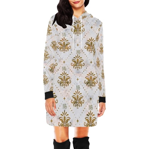 Gold Royal Pattern by Nico Bielow All Over Print Hoodie Mini Dress (Model H27)