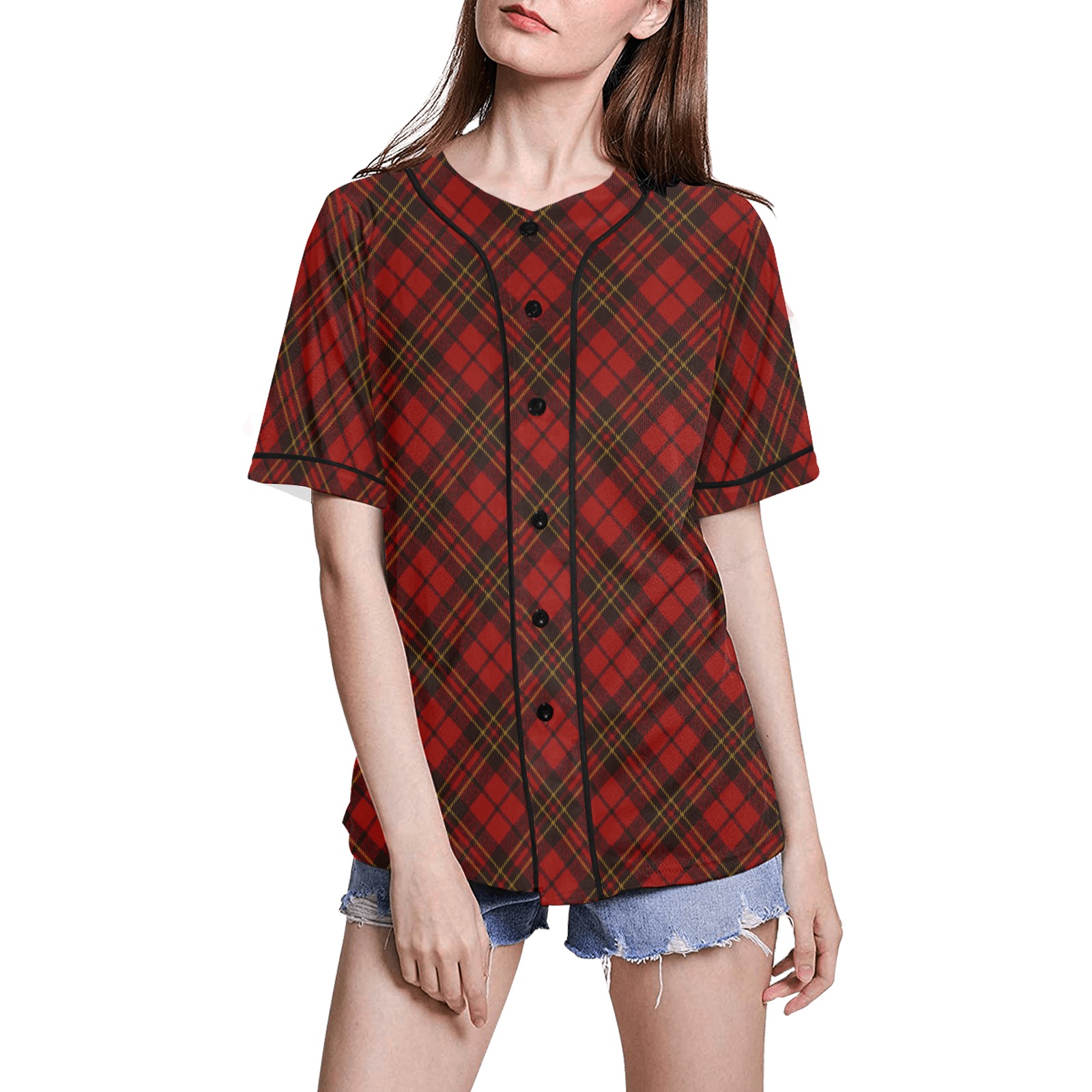 Red tartan plaid winter Christmas pattern holidays All Over Print Baseball Jersey for Women (Model T50)