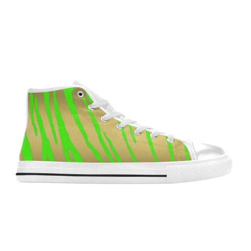 Gold Tiger Stripes Green High Top Canvas Shoes for Kid (Model 017)