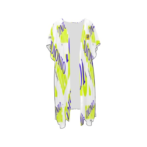 DIONIO Clothing - Company Mid Length Side Slits Chiffon Cover-Up (White ,Blue & Yellow) Mid-Length Side Slits Chiffon Cover Ups (Model H50)