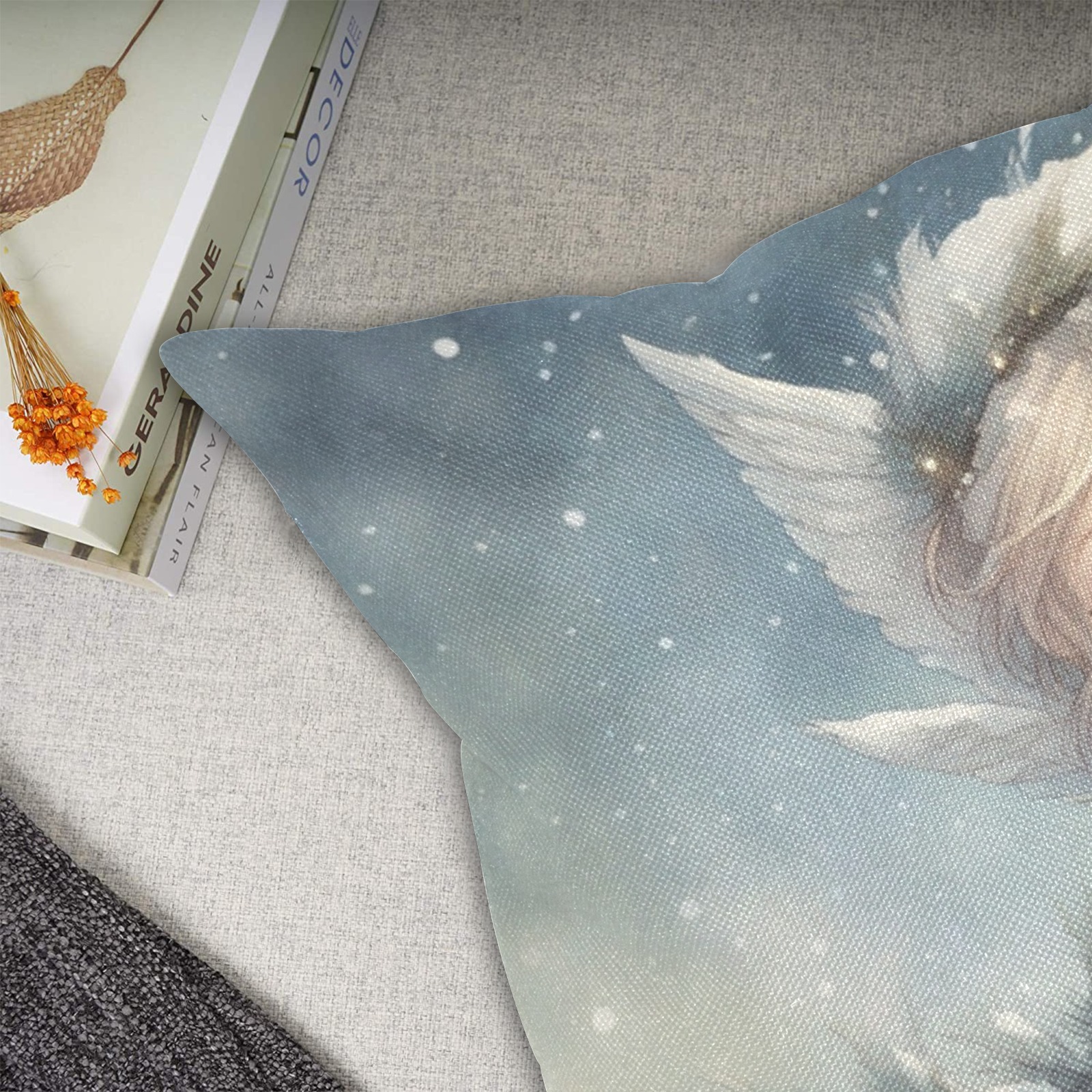 Little Christmas Angel Linen Zippered Pillowcase 18"x18"(Two Sides)