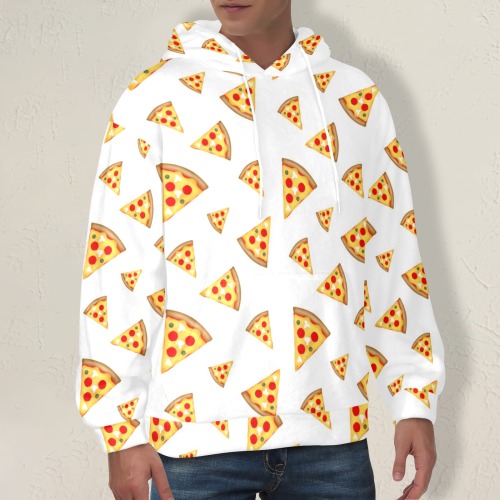 Cool and fun pizza slices pattern on white Men's Flannel Hoodie (Model H63)