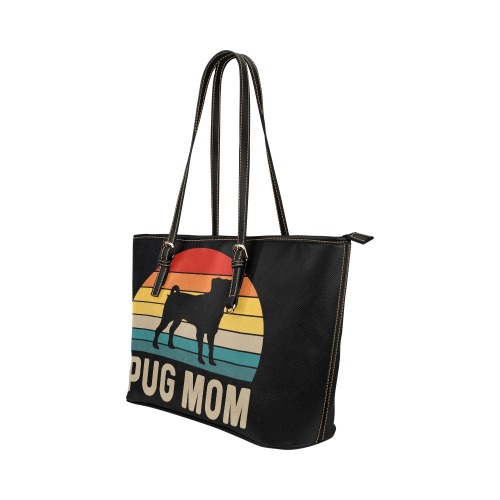 Pug Mom Leather Tote Bag/Large (Model 1651)