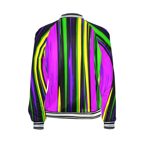 Mardi Gras Stripes All Over Print Bomber Jacket for Women (Model H21)