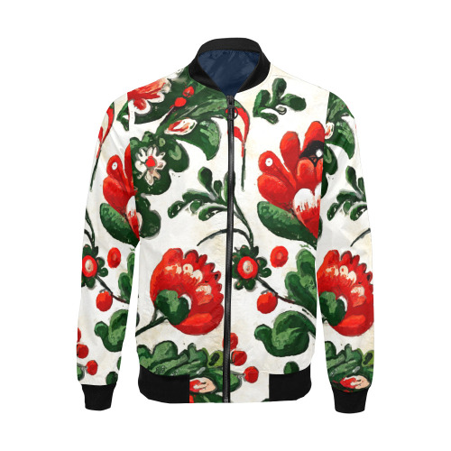 folklore motifs red flowers bomber jacket All Over Print Bomber Jacket for Men (Model H19)
