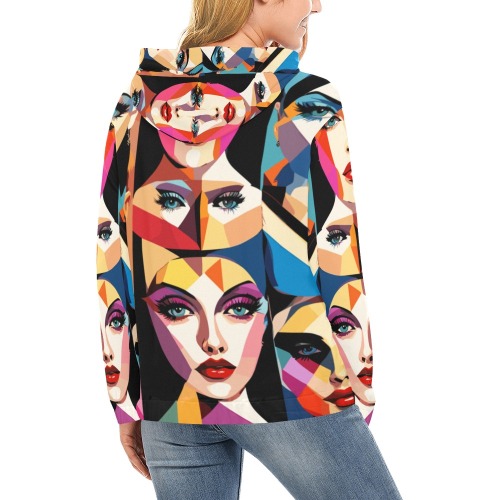 Charming women faces colorful abstract art. All Over Print Hoodie for Women (USA Size) (Model H13)