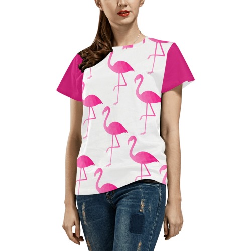 Flamingo hot pink ombre geometric mesh pattern girly All Over Print T-Shirt for Women (USA Size) (Model T40)