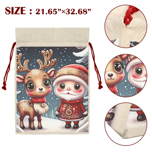 Santa and Reindeer Santa Claus Drawstring Bag 21"x32" (Two Sides Printing)