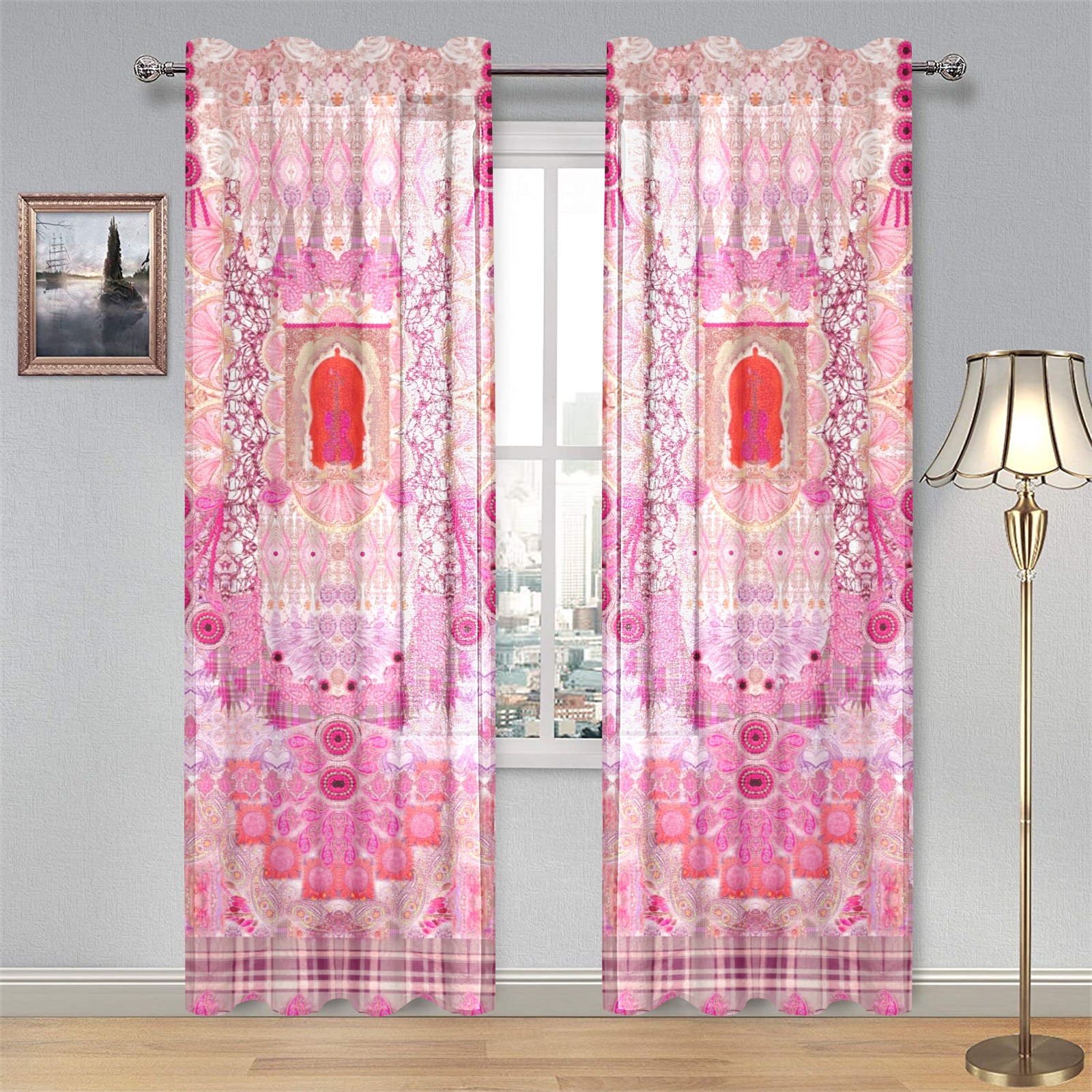 fiesta pink Gauze Curtain 28"x84" (Two-Piece)