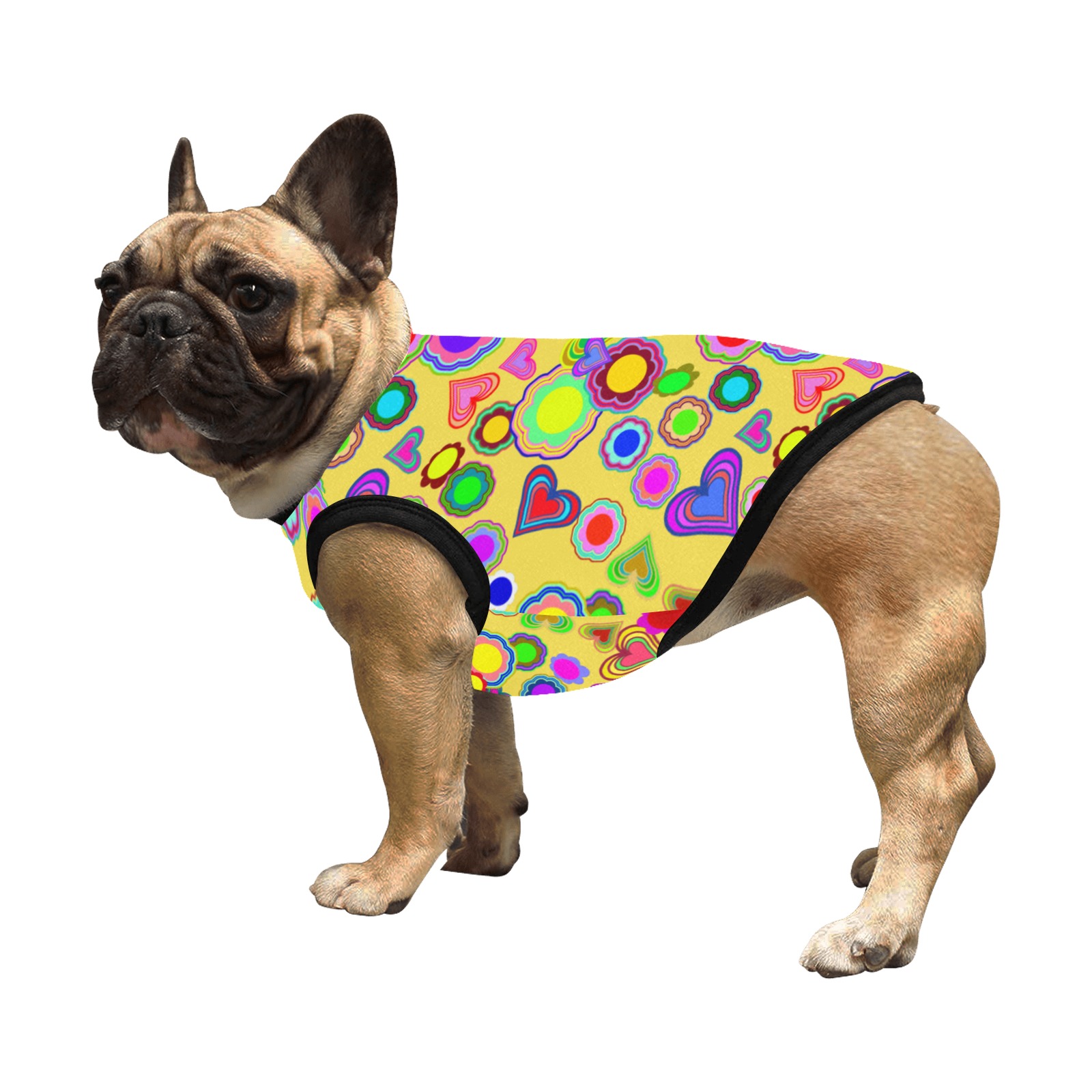 Groovy Hearts and Flowers Yellow All Over Print Pet Tank Top