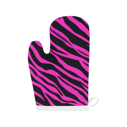 Hot Pink Zebra Stripes Linen Oven Mitt (One Piece)