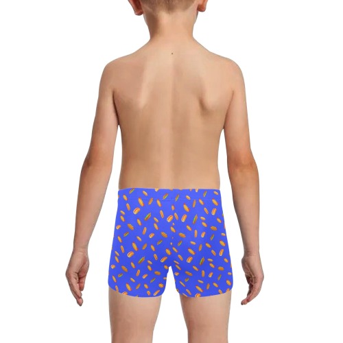 Hot Dog Pattern - Blue Little Boys' Swimming Trunks (Model L57)