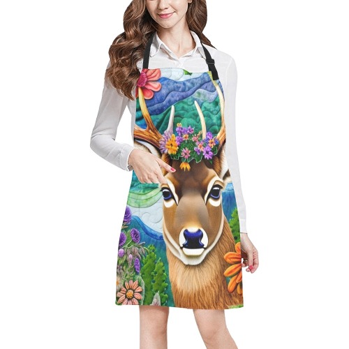 Boho Aesthetic Deer Simulated Quilt Artwork All Over Print Apron