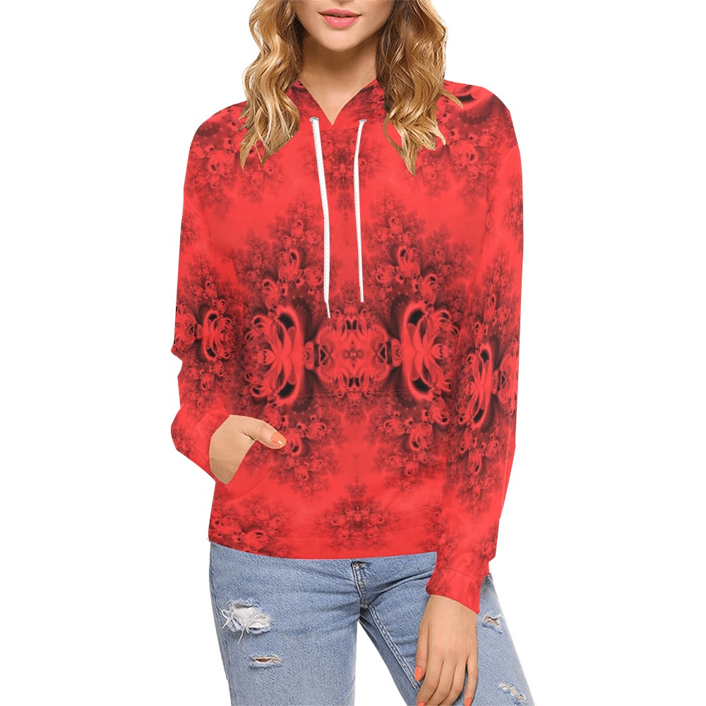 Autumn Reds in the Garden Frost Fractal All Over Print Hoodie for Women (USA Size) (Model H13)
