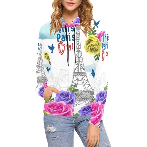Paris All Over Print Hoodie for Women (USA Size) (Model H13)