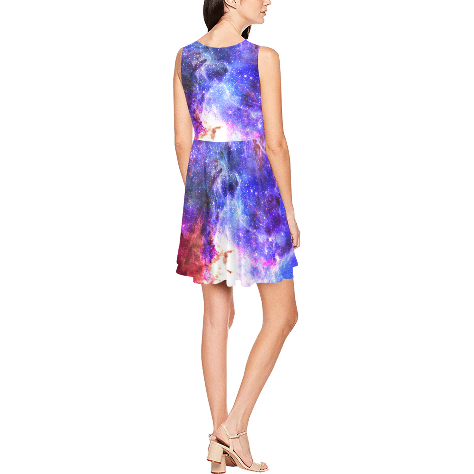 Mystical fantasy deep galaxy space - Interstellar cosmic dust Thea Sleeveless Skater Dress(Model D19)