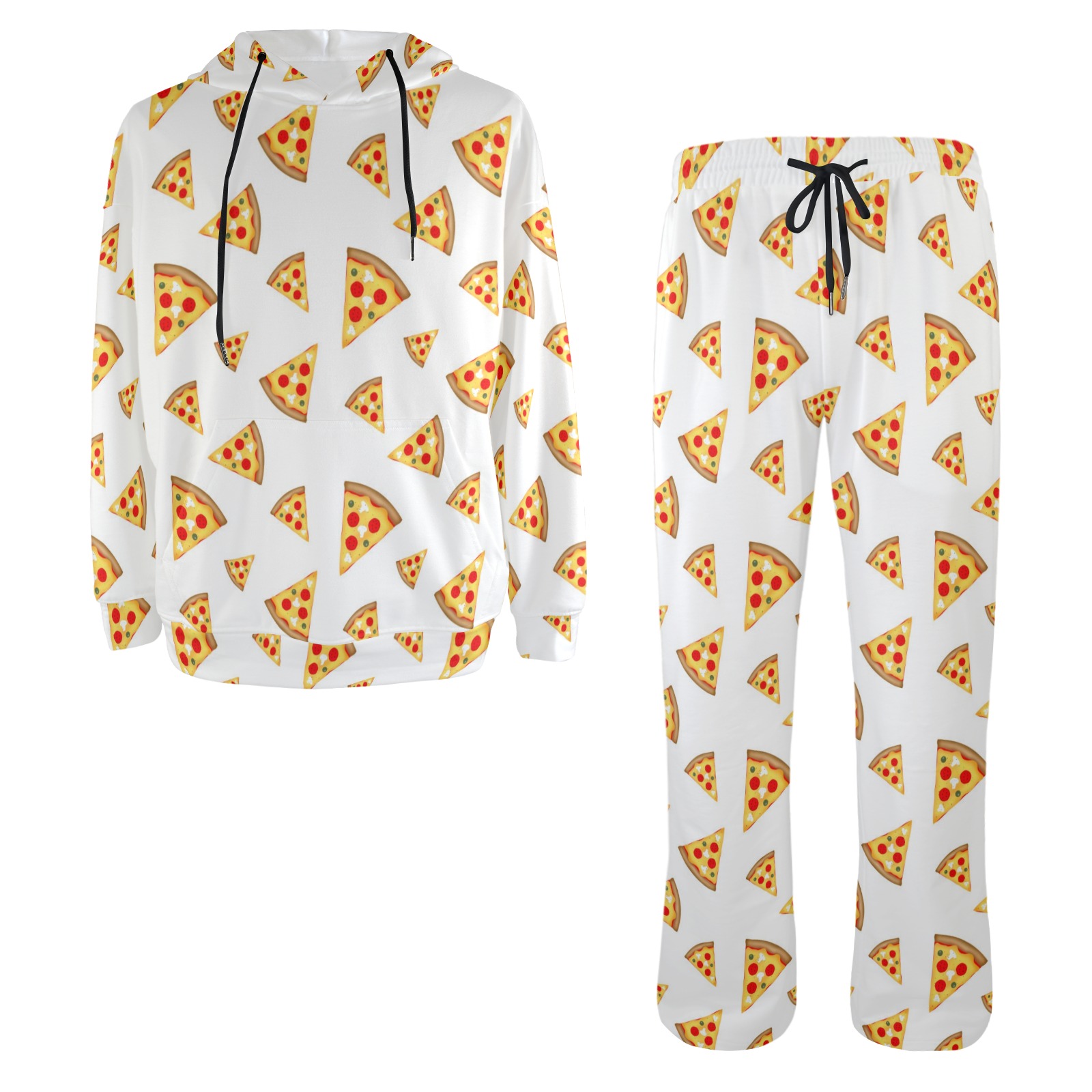 Cool and fun pizza slices pattern on white Men's Streetwear Flared Tracksuit (Set25)
