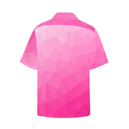 Hot pink gradient geometric mesh pattern Hawaiian Shirt with Chest Pocket (Model T58)