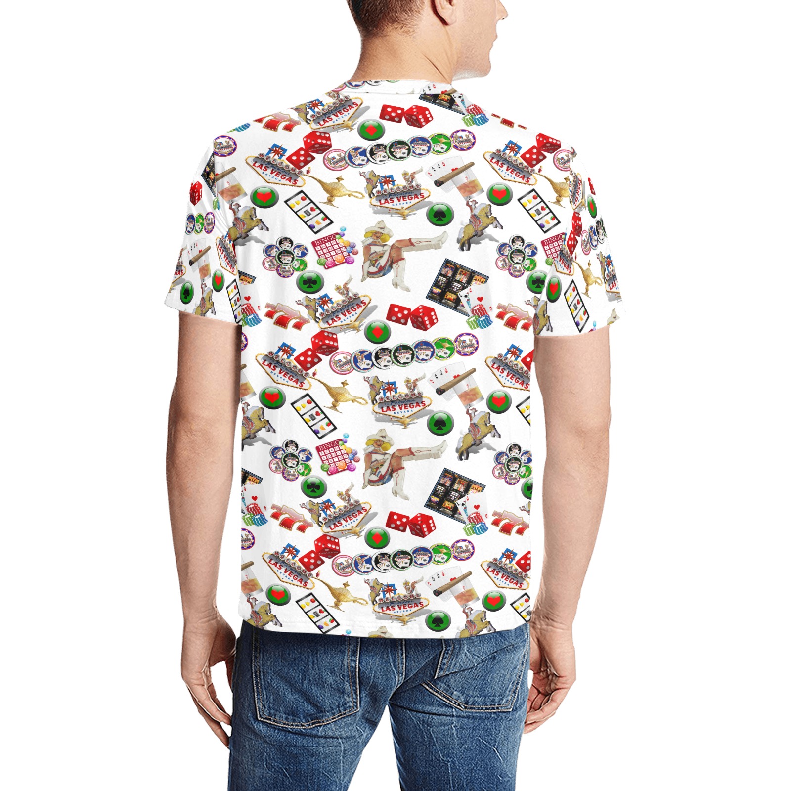 Las Vegas Icons on White Men's All Over Print T-Shirt (Random Design Neck) (Model T63)