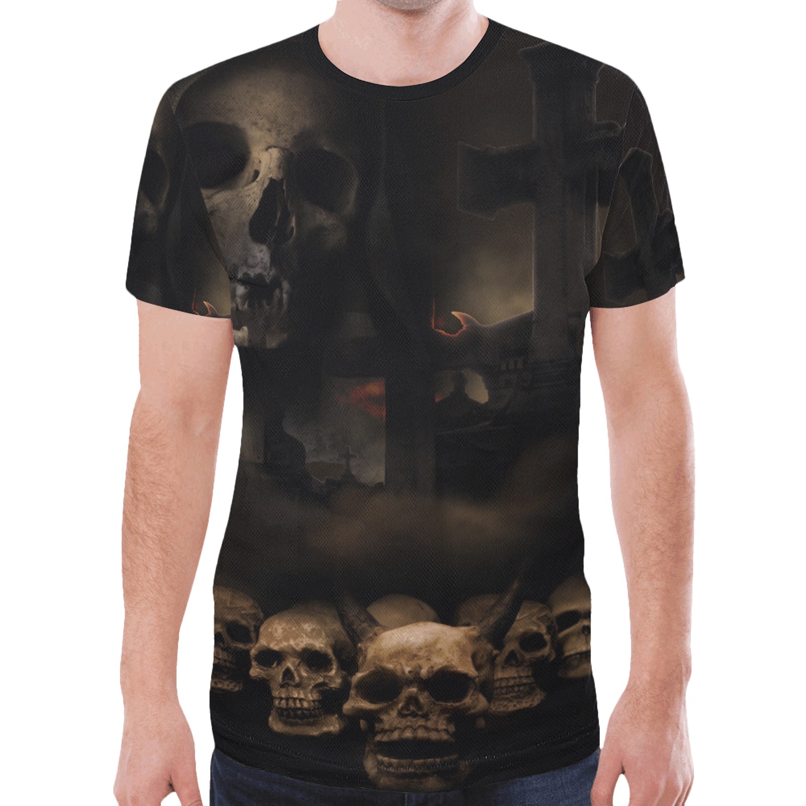 Gothic Skulls at Cemetery Halloween New All Over Print T-shirt for Men (Model T45)