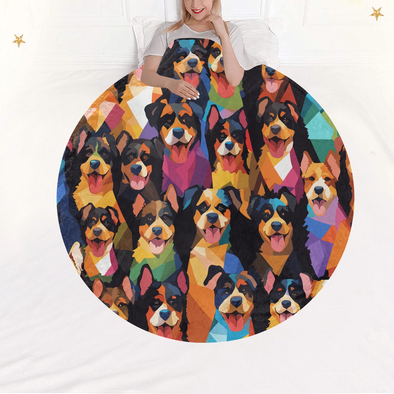 Colorful irregular pattern of funny adorable dogs. Circular Ultra-Soft Micro Fleece Blanket 60"