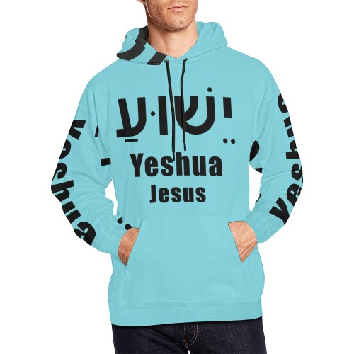 Yeshua Hoodie Teal Blue (Black text) All Over Print Hoodie for Men (USA Size) (Model H13)