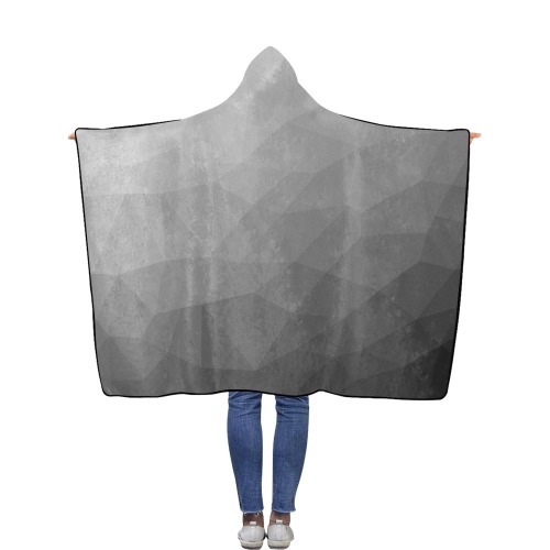 Grey Gradient Geometric Mesh Pattern Flannel Hooded Blanket 50''x60''
