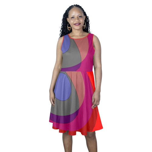 Red Abstract 714 Sleeveless Expansion Dress (Model D60)