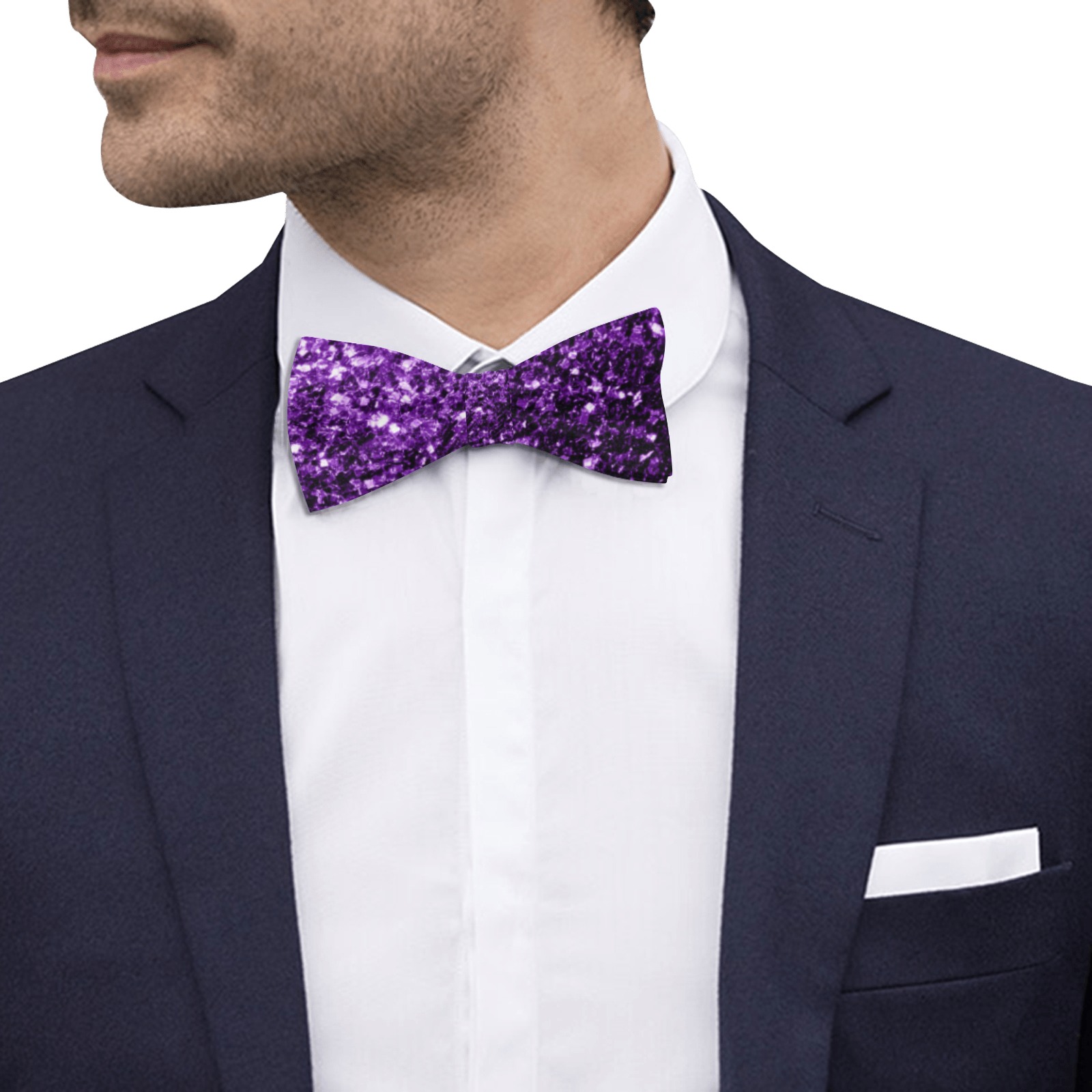 Dark purple glitters faux sparkles glamorous suit accessory Custom Bow Tie