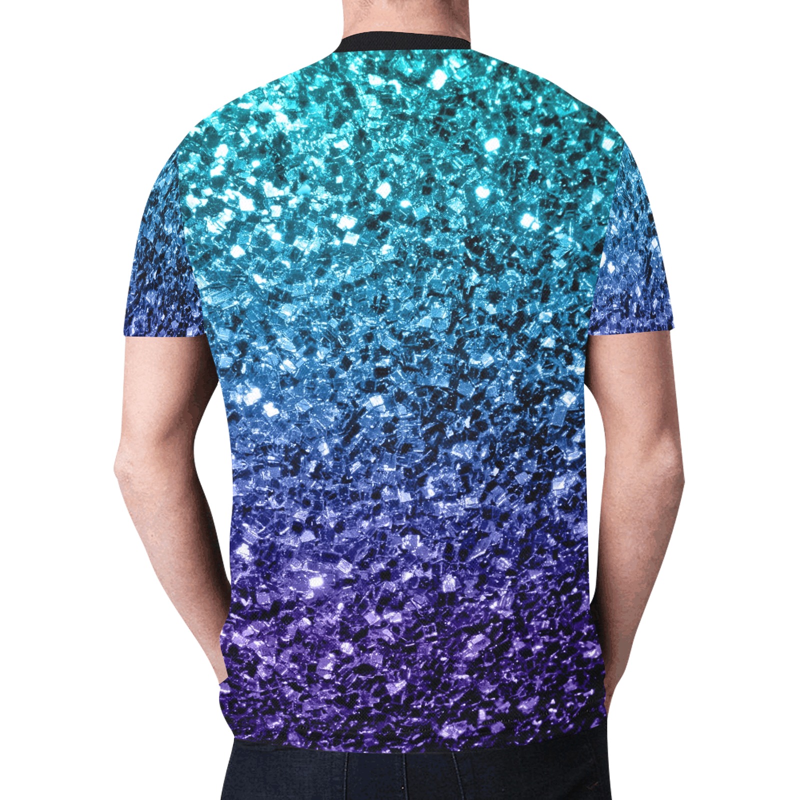 Aqua blue ombre faux glitter sparkles New All Over Print T-shirt for Men (Model T45)