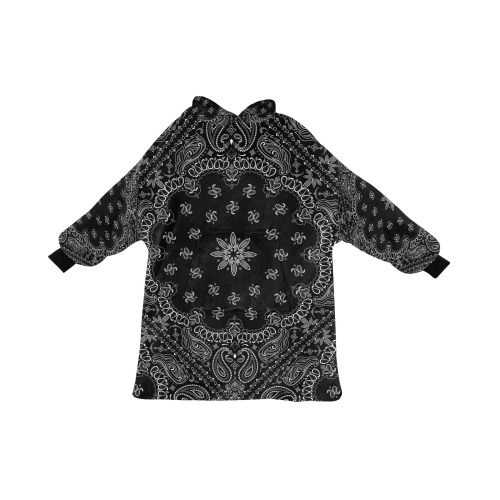 Black Bandanna Pattern / Black Cuff Blanket Hoodie for Women
