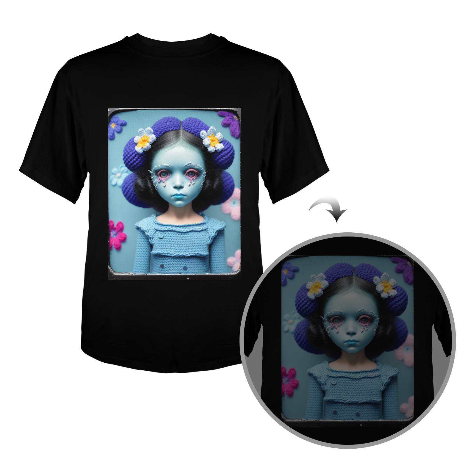 blue ghost knit crochet girl 2 Men's Glow in the Dark T-shirt (Front Printing)