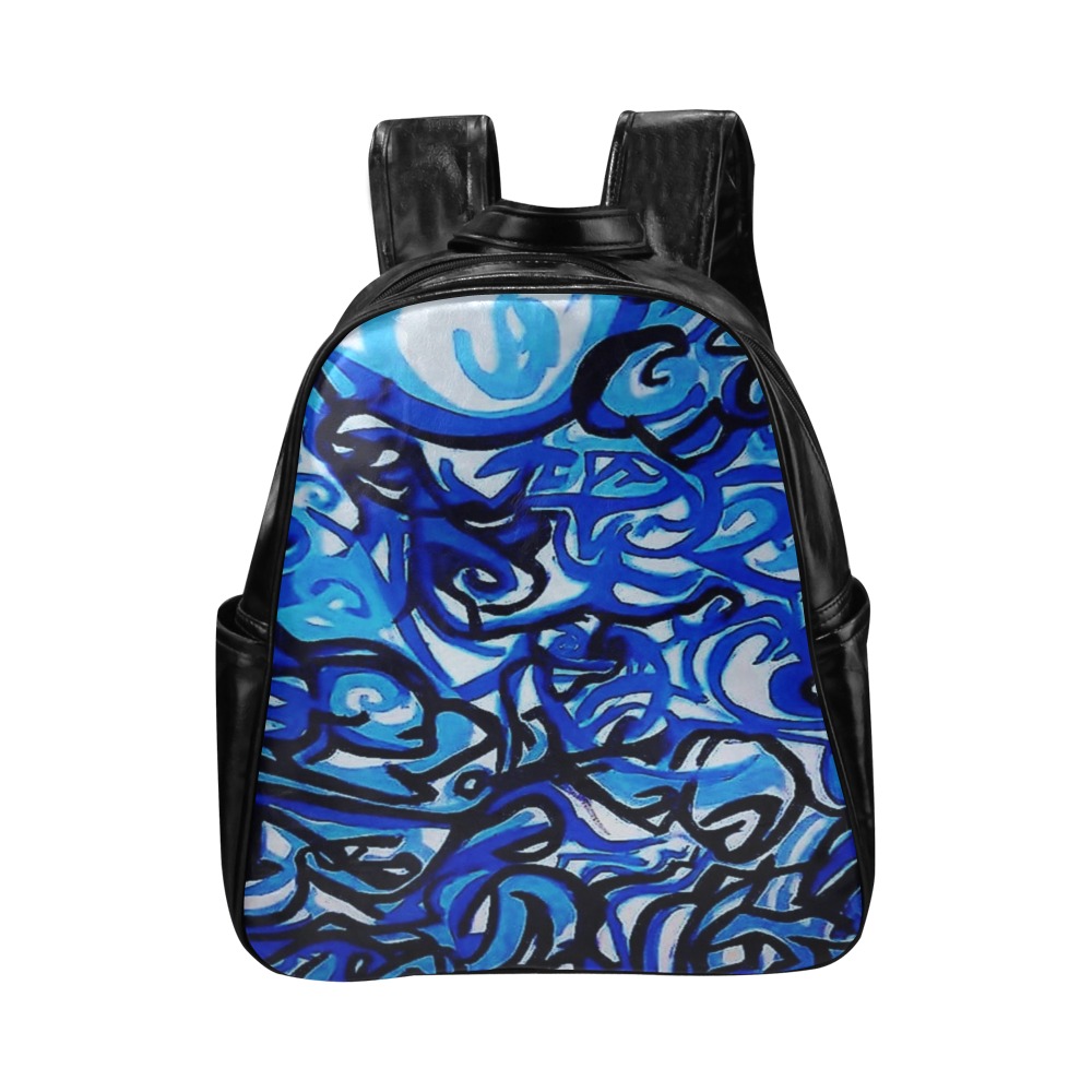 Blue Abstract Graffiti Multi-Pockets Backpack (Model 1636)