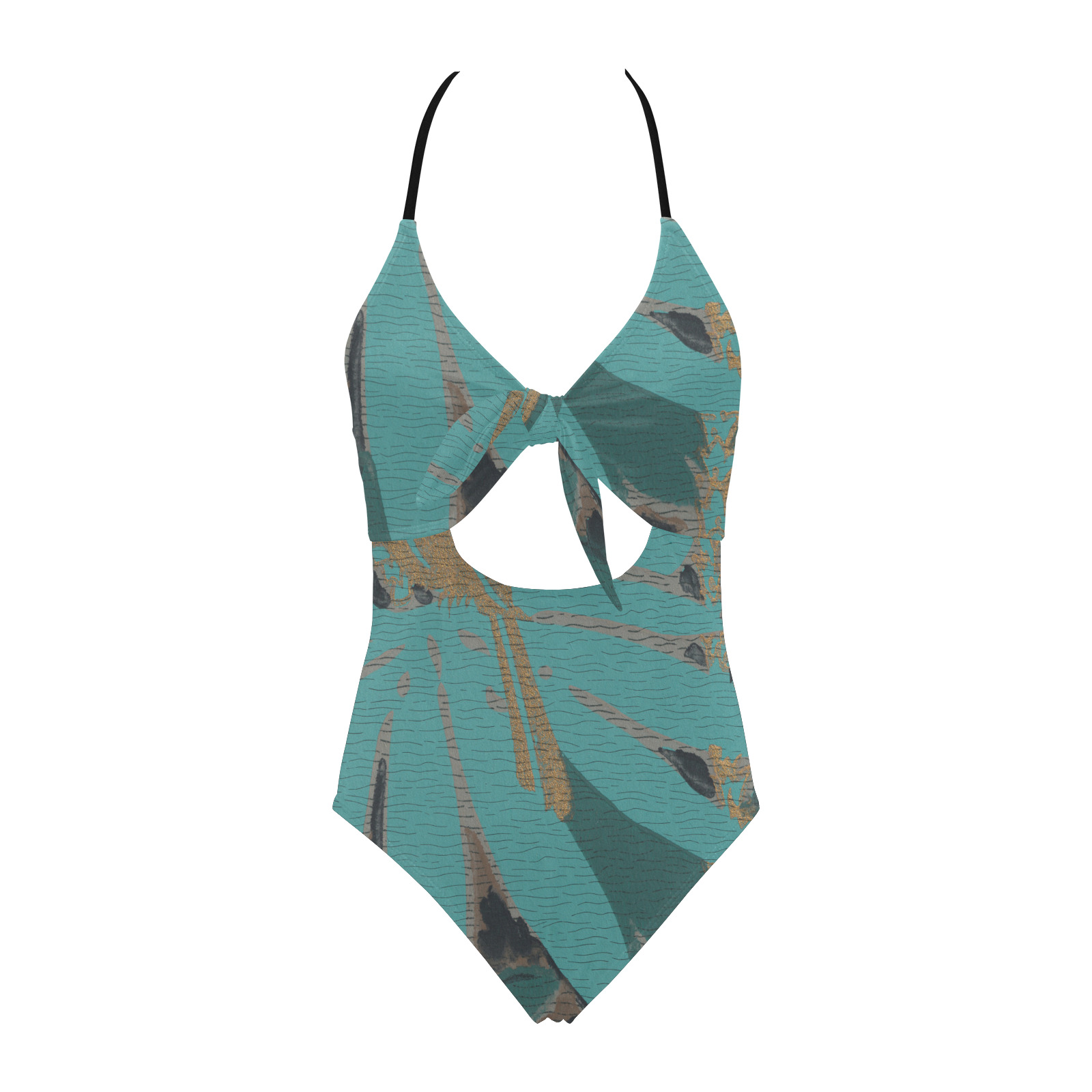 Hawaiian Green Backless Hollow Out Bow Tie Swimsuit (Model S17)