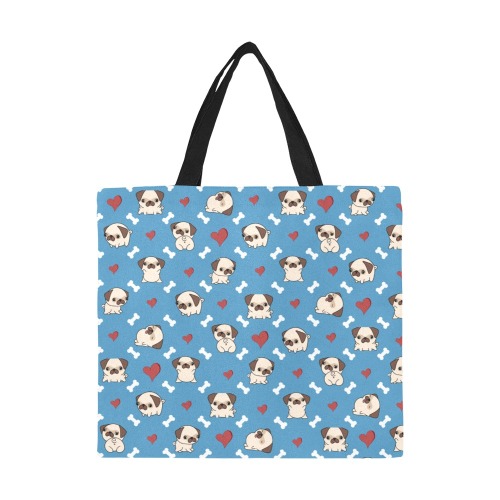 Pugs and Hearts Tote All Over Print Canvas Tote Bag/Large (Model 1699)