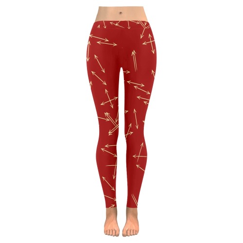 Arrows Every Direction Yellow on Red Women's Low Rise Leggings (Invisible Stitch) (Model L05)