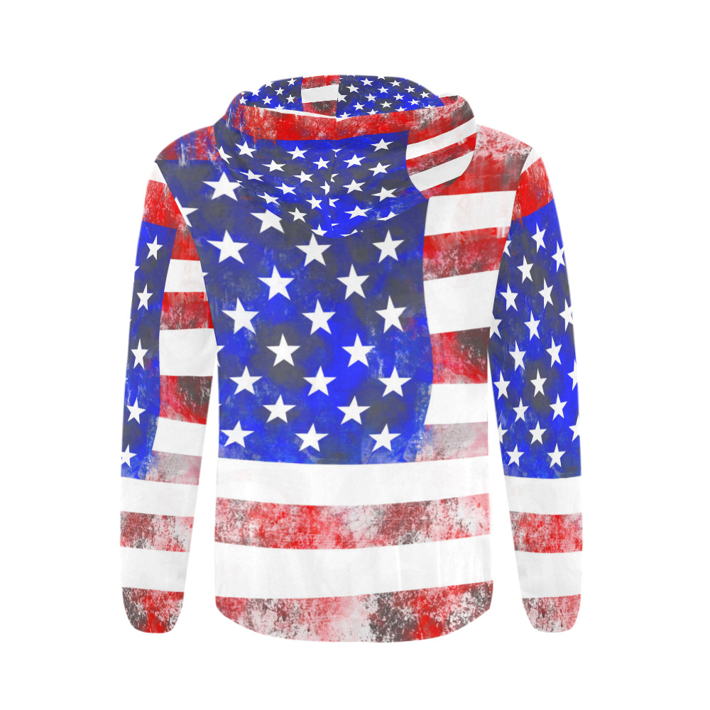 Extreme Grunge American Flag of the USA All Over Print Full Zip Hoodie for Men (Model H14)