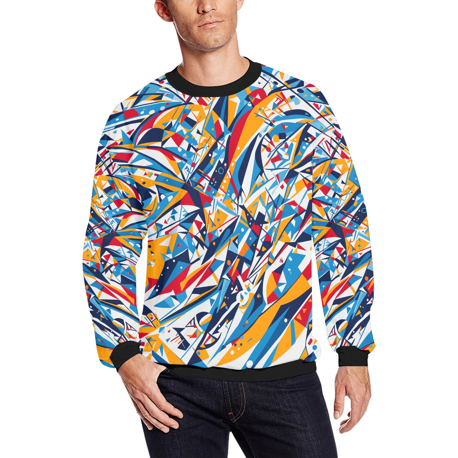 Elegant abstract snowfall and winter sports art. Men's Oversized Fleece Crew Sweatshirt (Model H18)