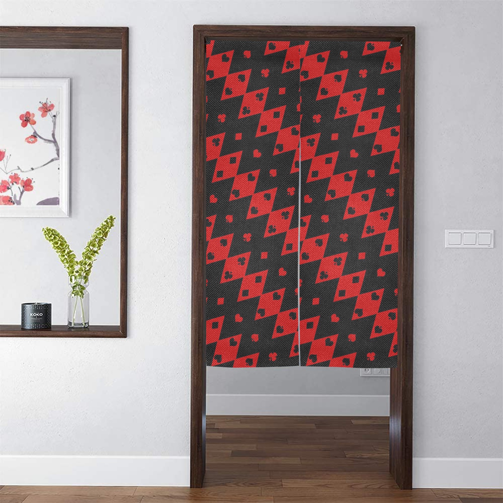 Black Red Play Card Shapes Diagonal Door Curtain Tapestry